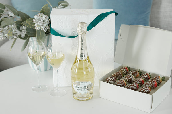 Perrier-Jouët Champagne, Flutes and Chocolate Strawberries