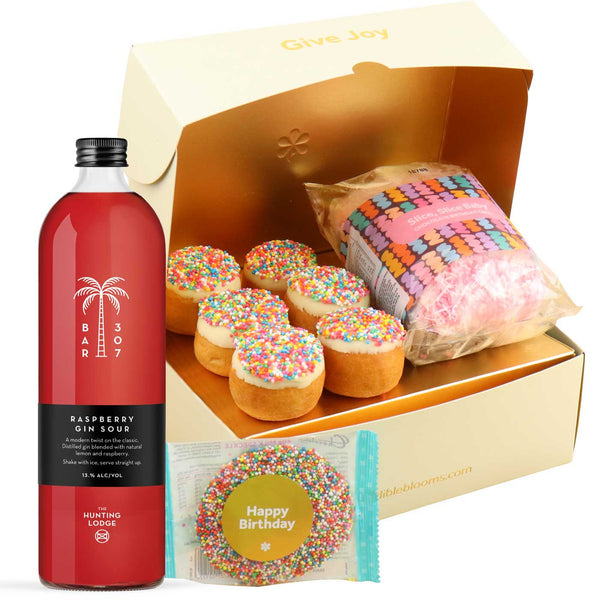 Raspberry Gin Donut Happy Birthday Treat Box