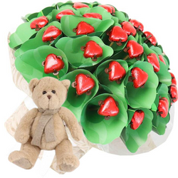 Red Hearts Flower Bouquet and Teddy Bear
